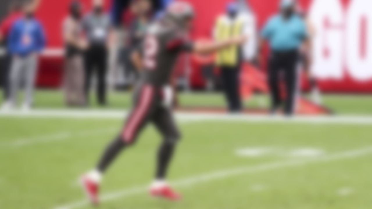 Tampa Bay Buccaneers quarterback Tom Brady (12) celebrates after a touchdown during an NFL football game against the Atlanta Falcons on Sunday, January 3, 2021 in Tampa, Florida.