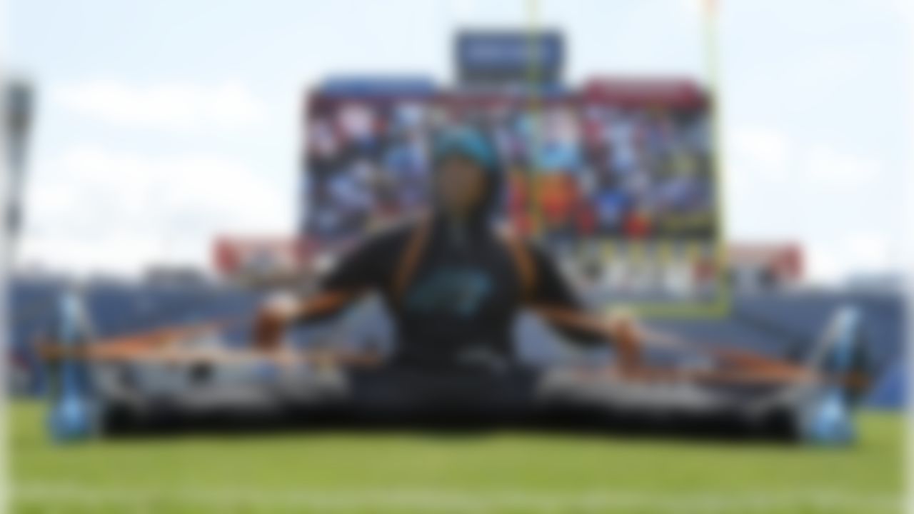 Carolina Panthers quarterback Cam Newton warms up before an NFL football preseason game against the Tennessee Titans, Saturday, Aug. 19, 2017, in Nashville, Tenn. (AP Photo/Mark Zaleski)