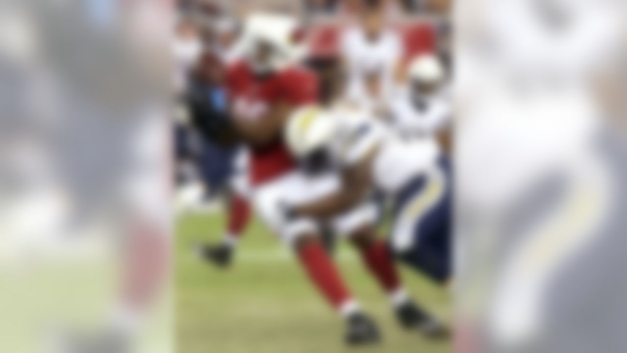 San Diego Chargers inside linebacker D.J. Smith (51) knocks the ball lose from Arizona Cardinals tight end D.C. Jefferson (86) during the first half of a preseason NFL football game, Saturday, Aug. 24, 2013, in Glendale, Ariz. (AP Photo/Rick Scuteri)