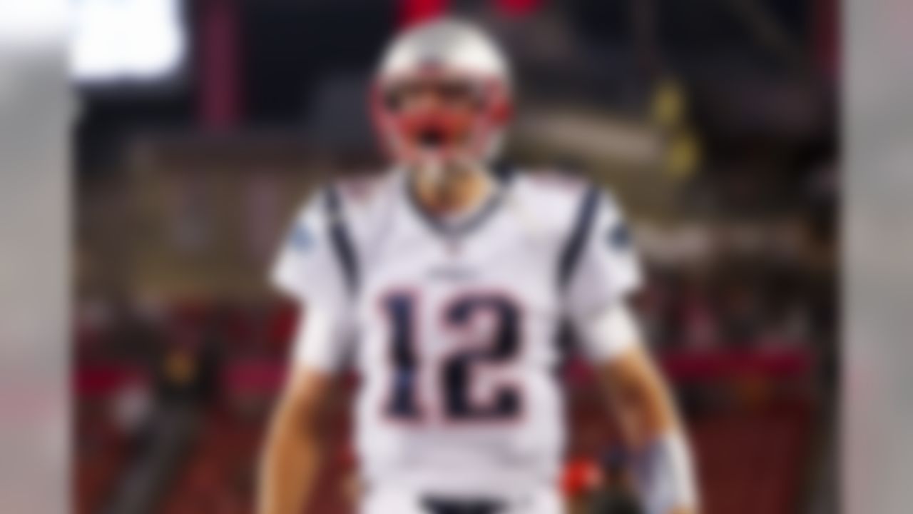 New England Patriots quarterback Tom Brady (12) screams prior to a game against the Tampa Bay Buccaneers, Thursday, Oct. 5, 2017 in Tampa,Fla. (Logan Bowles/NFL)