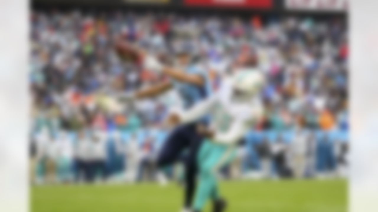 Tennessee Titans wide receiver Nick Westbrook-Ikhine (15) attempts a catch during an NFL football game against the Miami Dolphins on Sunday, January 2, 2022 in Nashville, Tennessee.