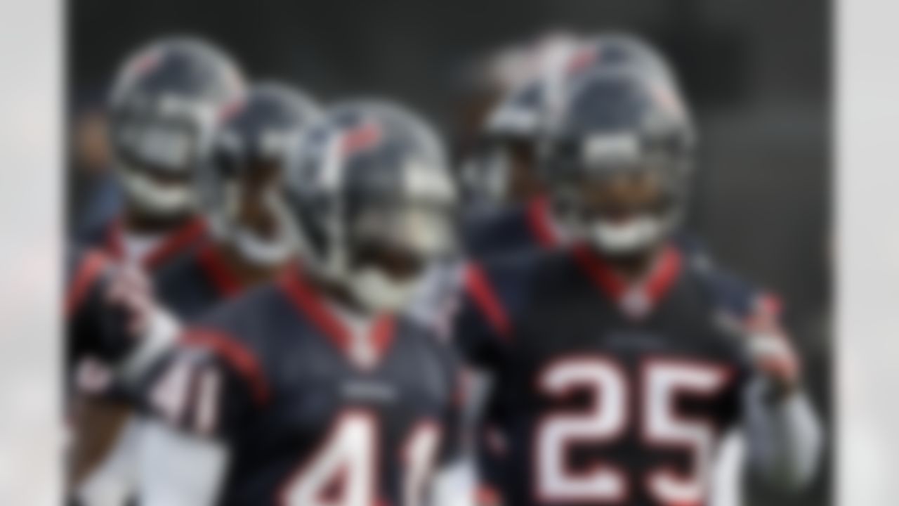 Houston Texans cornerback Kareem Jackson (25) waits to take part in a drill during a NFL football training camp practice Saturday, July 31, 2010 in Houston. (AP Photo/David J. Phillip)