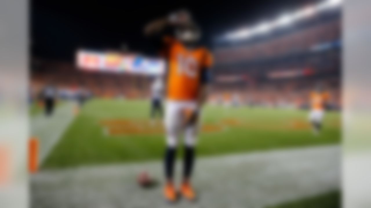 Denver Broncos wide receiver Emmanuel Sanders (10) celebrates his touchdown catch during the NFL game against the San Diego Chargers on Thursday, Oct. 23, 2014 at Sports Authority Field at Mile High in Denver. (Ric Tapia/NFL)