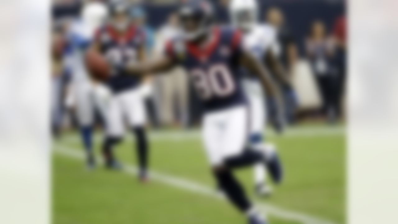 Houston Texans wide receiver Andre Johnson (80) runs into the end zone for a touchdown after catching a pass against the Indianapolis Colts in the first quarter of an NFL football game on Sunday, Dec. 16, 2012, in Houston. (AP Photo/Eric Gay)