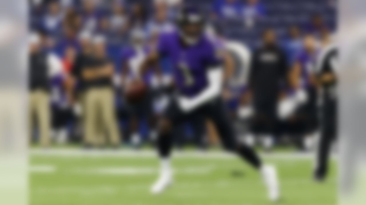 Baltimore Ravens quarterback Robert Griffin III (3) runs the football during an NFL preseason football game between the Indianapolis Colts and the Baltimore Ravens, Monday, Aug. 20, 2018, in Indianapolis. The Ravens defeated the Colts, 20-19. (Ryan Kang/NFL)