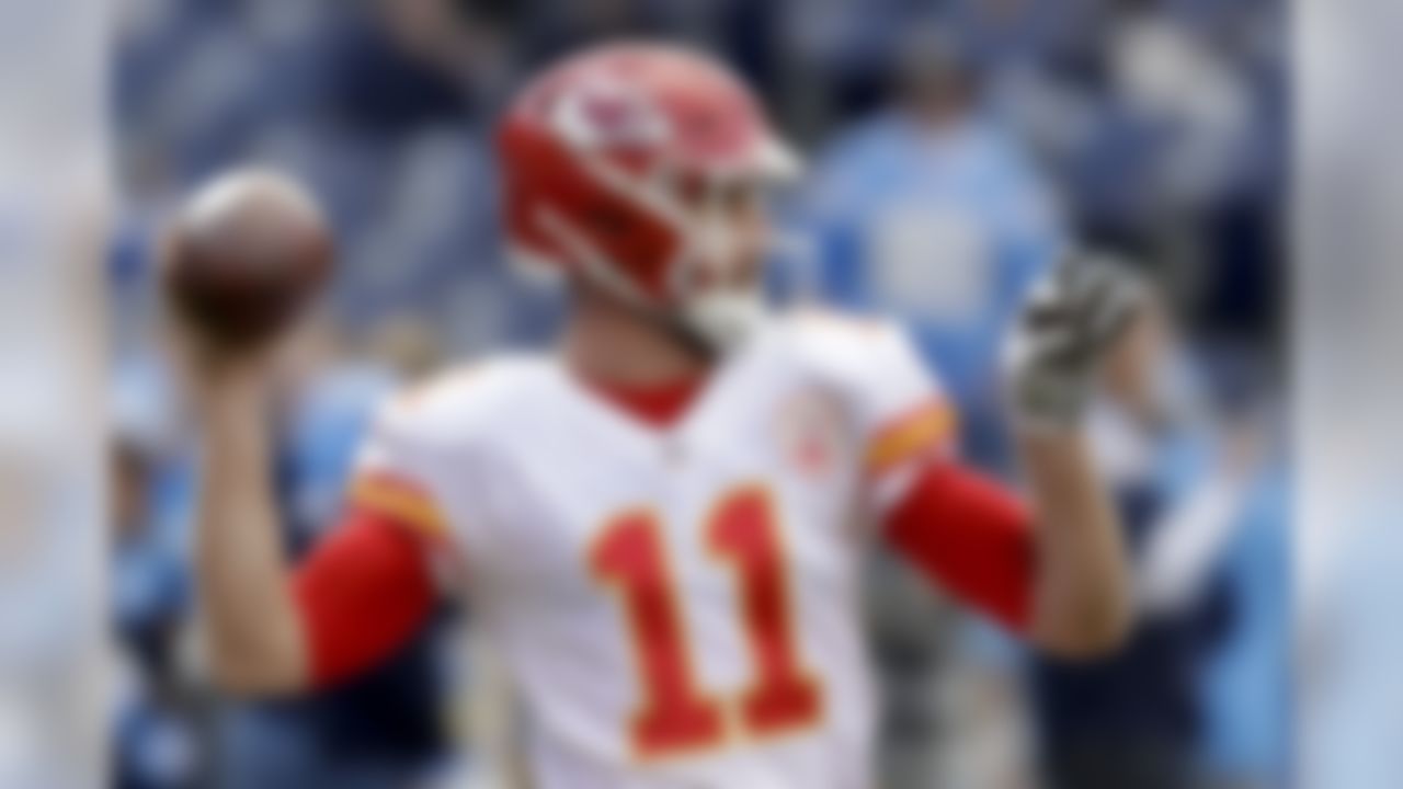 Kansas City Chiefs quarterback Alex Smith warms up before an NFL football game against the San Diego Chargers, Sunday, Jan. 1, 2017, in San Diego. (AP Photo/Rick Scuteri)