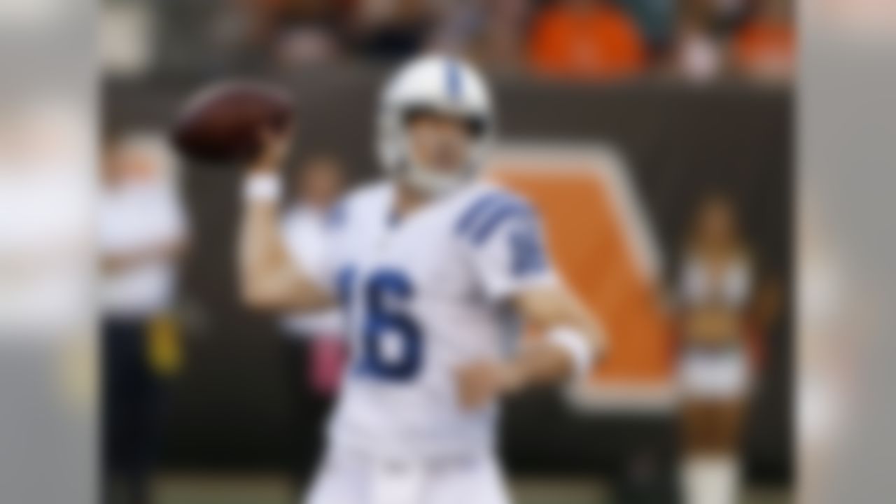 Indianapolis Colts quarterback Scott Tolzien (16) throws against the Cincinnati Bengals during the first half of an NFL football game in Cincinnati, Thursday, Sept. 1, 2016. (AP Photo/Gary Landers)