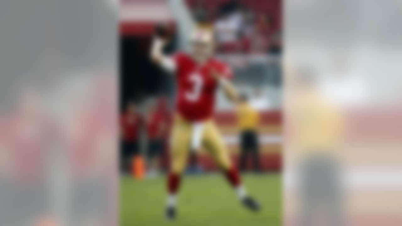 San Francisco 49ers quarterback C.J. Beathard throws against the Los Angeles Chargers during the first half of a preseason NFL football game Thursday, Aug. 31, 2017, in Santa Clara, Calif. (AP Photo/John Hefti)