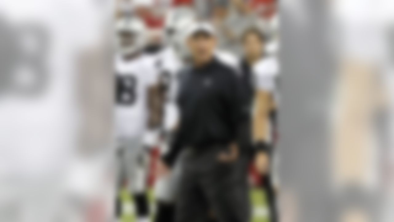 Oakland Raiders coach Dennis Allen gestures before a preseason NFL football game against the Arizona Cardinals on Friday, Aug. 17, 2012, in Glendale, Ariz. (AP Photo/Ross D. Franklin)