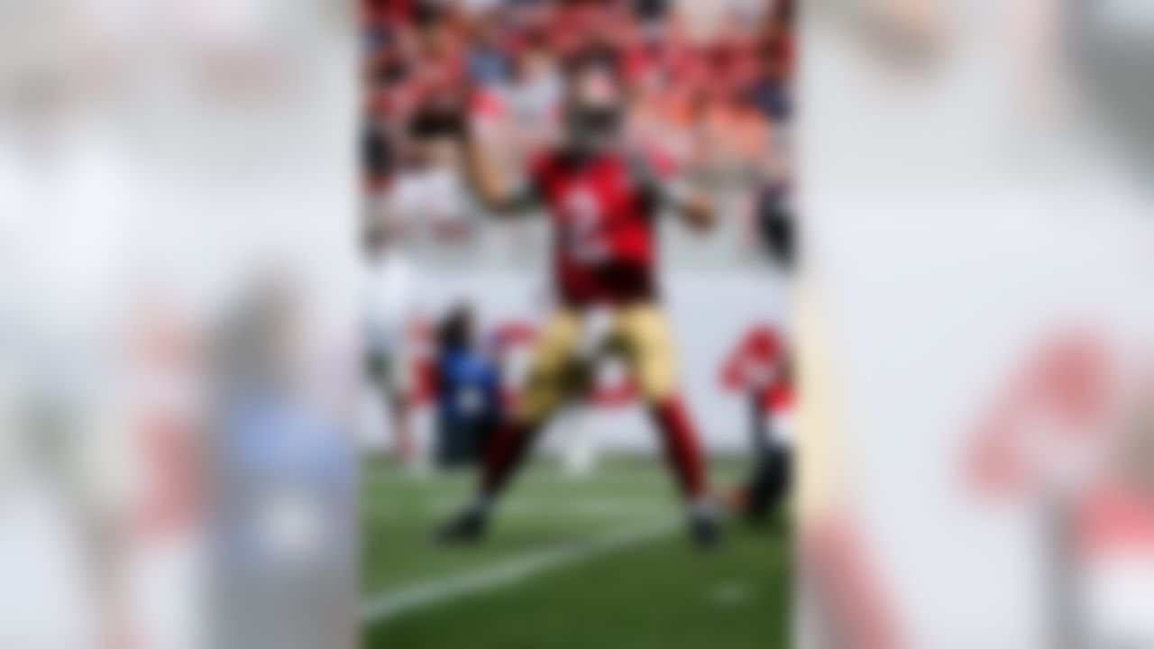 San Francisco 49ers quarterback Blaine Gabbert (2) throws during the NFL preseason game between the Denver Broncos and the San Francisco 49ers on Sunday, Aug. 17, 2014 at the Levi's Stadium in Santa Clara, Calif. (Ric Tapia/NFL)