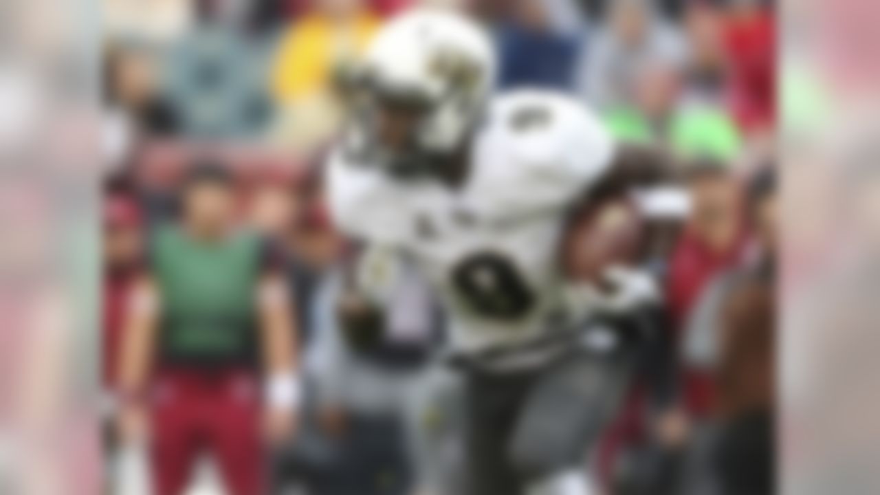 This holds true from the grammar-school playground all the way to the AAC: When you're a 155-pound running back, you'd better be fast. Killins won't scare anyone with his size, but he's a 5-foot-8 blur in the UCF offense. The Knights have clocked him as fast as 4.39 seconds in the 40-yard dash, and it definitely shows on the field. Killins ran for 790 yards on just 122 carries last year (UCF record 6.47 yards per carry), and broke a 96-yard TD against Memphis.
