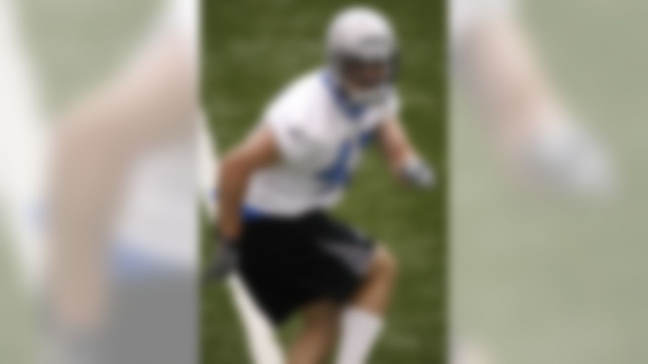 ALLEN PARK, MI - MAY 03: Caleb Campbell #47 of the Detroit Lions does a drill during rookie training camp at the Detroit Lions Headquarters and Training Facility on May 3, 2008 in Allen Park, Michigan. (Photo by Gregory Shamus/Getty Images)