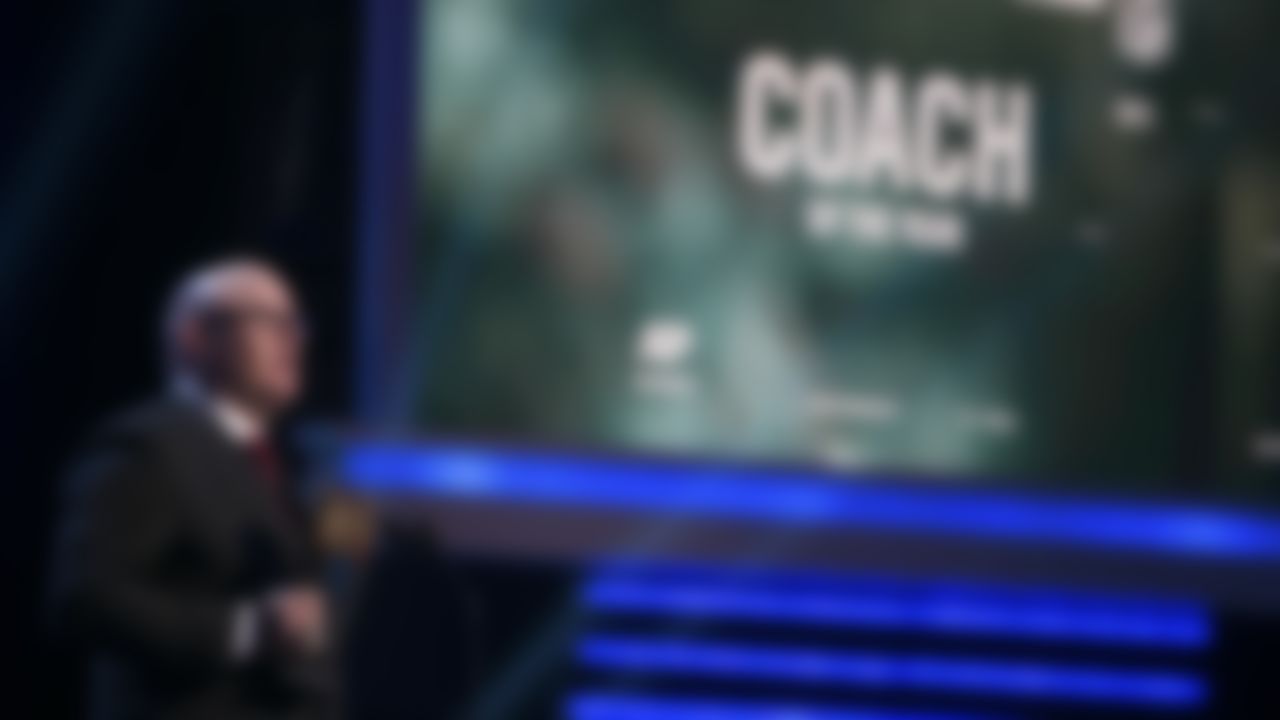 Bruce Arians, formerly with the Indianapolis Colts and now with the Arizona Cardinals, accepts the AP Coach of the Year award during the 2nd annual NFL Honors awards show at the Mahalia Jackson Theater in New Orleans on Saturday, Feb. 2, 2013.