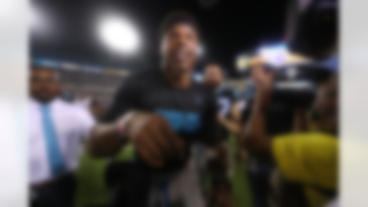 Carolina Panthers quarterback Cam Newton (1) after an NFL football game against the Jacksonville Jaguars at EverBank Field, Thursday, August 24, 2017 in Jacksonville, Fla. The Panthers defeated the Jaguars 24-23. (Perry Knotts/NFL)