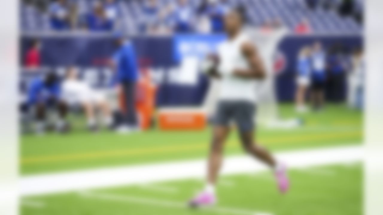 Indianapolis Colts wide receiver Mike Strachan (17) warms up prior to an NFL football game against the Houston Texans on Sunday, December 5, 2021 in Houston, Texas.