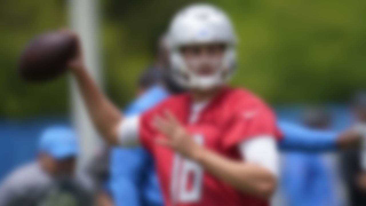 Detroit Lions quarterback Jared Goff throws during NFL football practice in Allen Park, Mich., Thursday, June 3, 2021.
