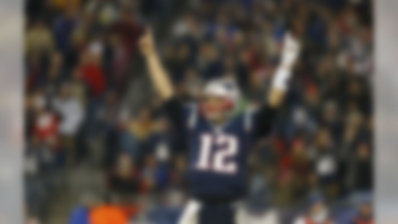 New England Patriots quarterback Tom Brady (12) celebrates after throwing a touchdown pass during the game against the Indianapolis Colts at Gillette Stadium on November 18, 2012 in Foxboro, Massachusetts. New England won 59-24. (Aaron M. Sprecher/NFL)