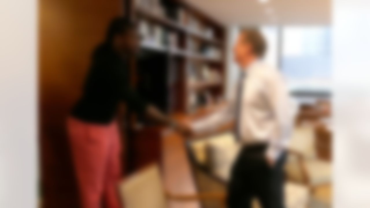 Jadeveon Clowney greets NFL Commissioner Roger Goodell at the NFL headquarters on May 7, 2014 in New York, NY. (Ben Liebenberg/NFL)