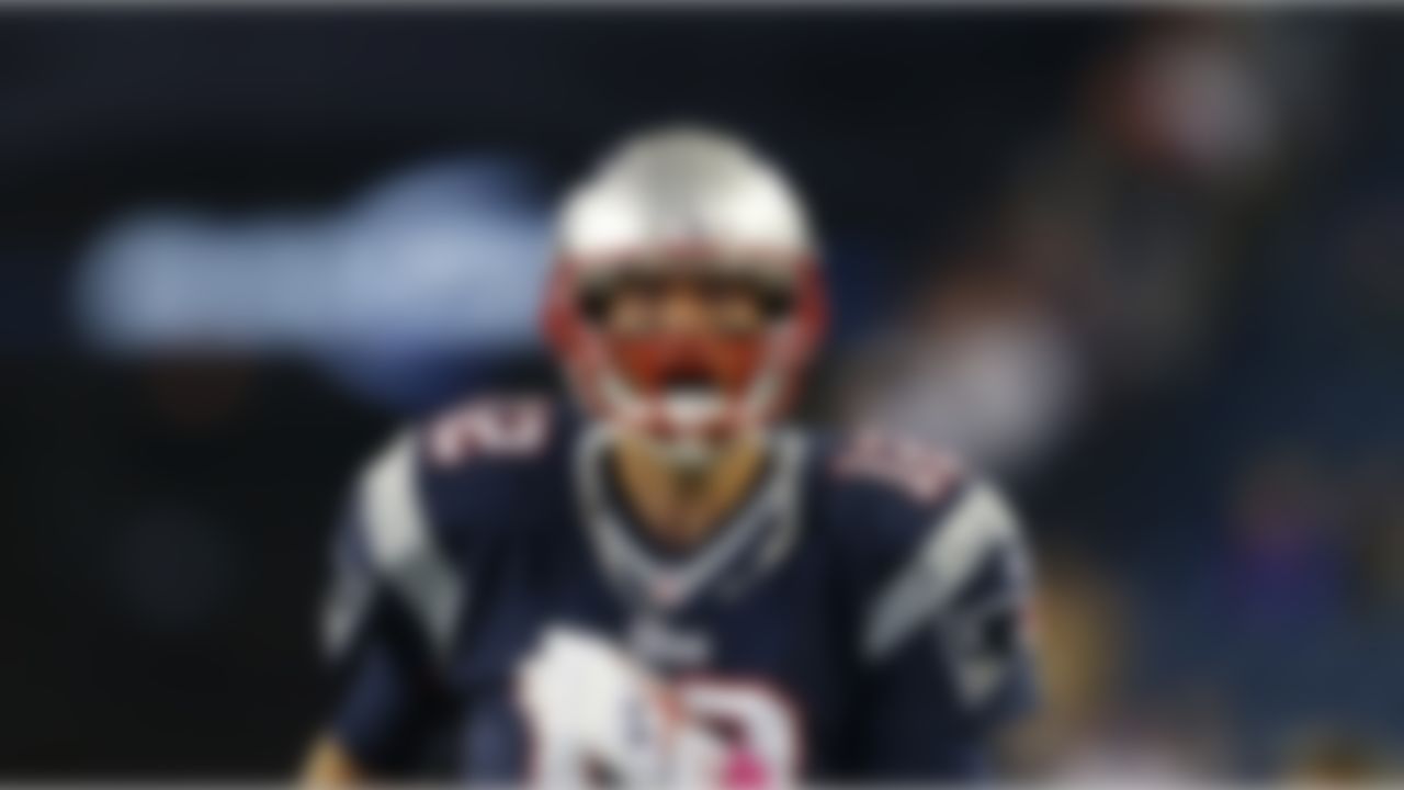 New England Patriots quarterback Tom Brady (12) celebrates prior to an NFL football game against the Cincinnati Bengals at Gillette Stadium on Sunday October 5, 2014 in Foxborough, Massachusetts. New England won 43-17. (Aaron M. Sprecher/NFL)