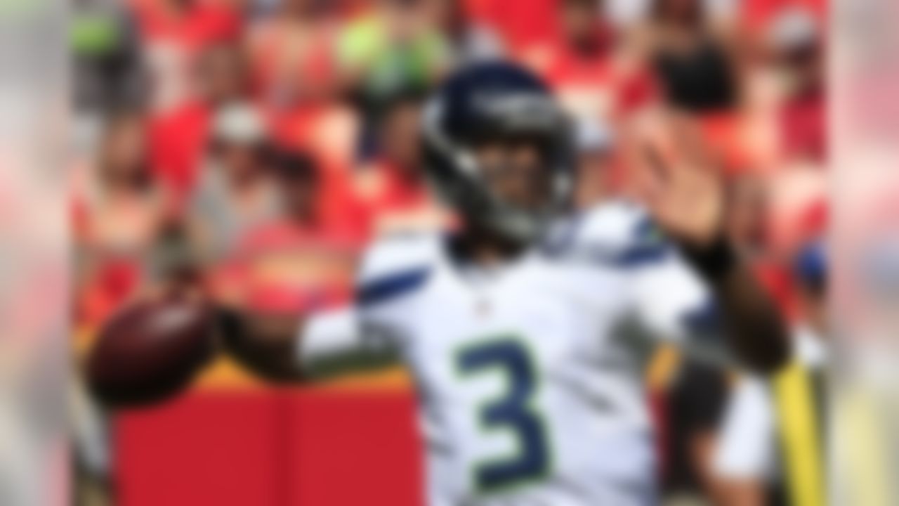 Seattle Seahawks quarterback Russell Wilson (3) throws during the first half of an NFL preseason football game against the Kansas City Chiefs in Kansas City, Mo., Saturday, Aug. 13, 2016. (AP Photo/Nati Harnik)