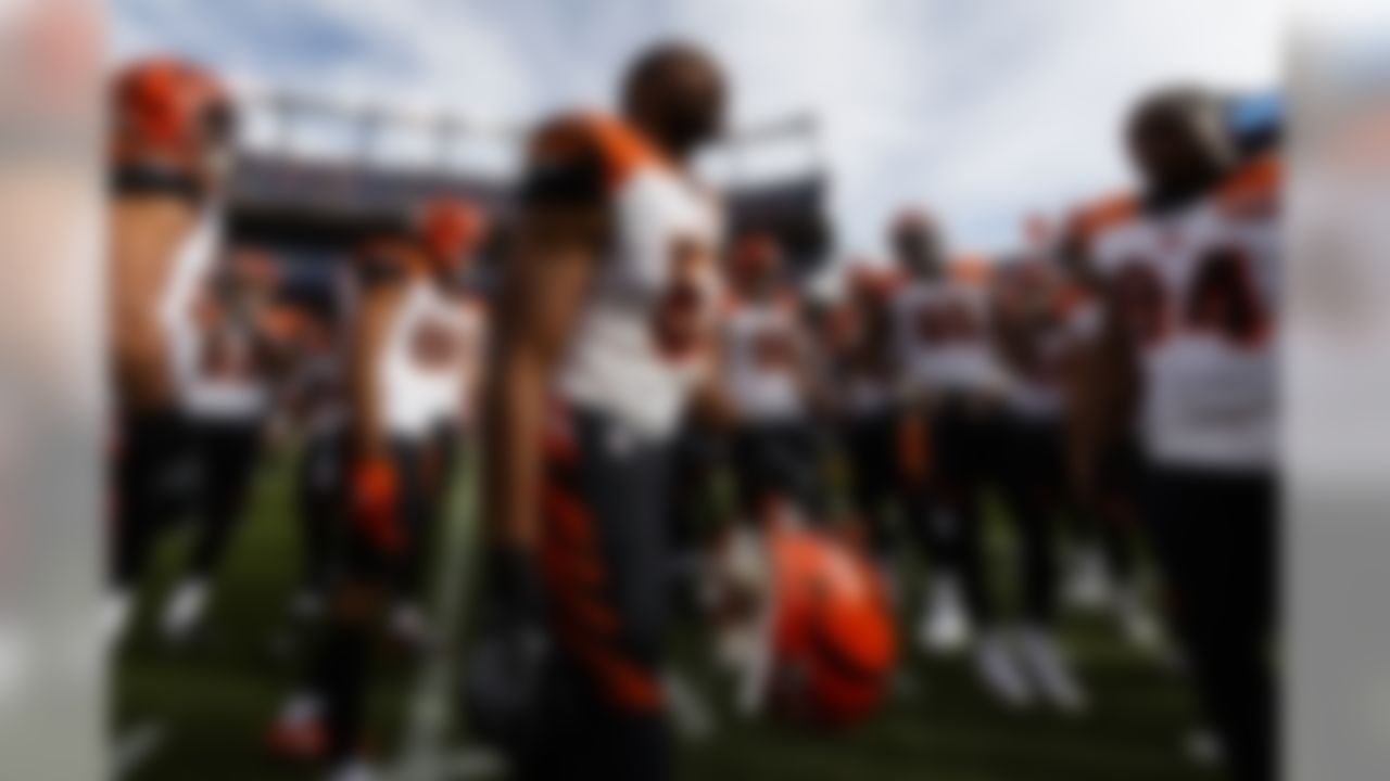 Cincinnati Bengals outside linebacker Vincent Rey (57) is seen in the huddle prior to an NFL football game against the Denver Broncos, Sunday, Nov. 19, 2017, in Denver. The Bengals defeated the Broncos, 20-17. (Ryan Kang/NFL)