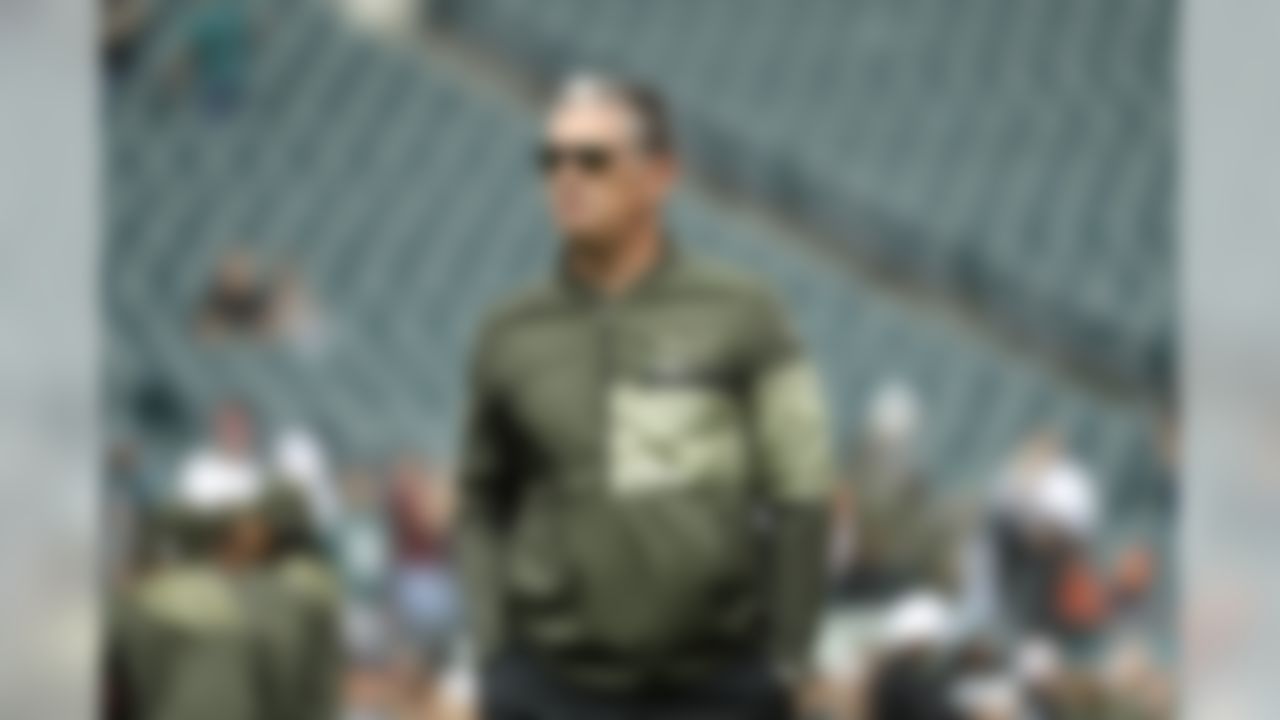 Philadelphia Eagles' Jim Schwartz walks the field before an NFL football game against the Denver Broncos, Sunday, Nov. 5, 2017, in Philadelphia.