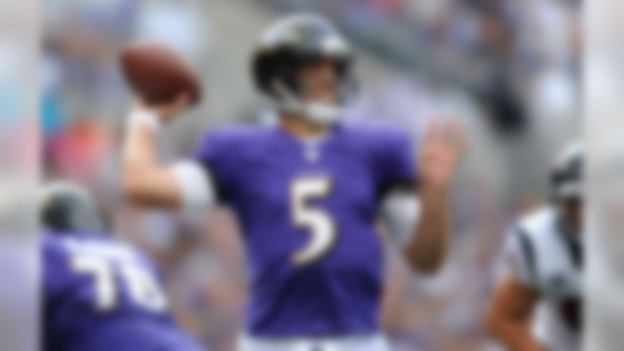 Baltimore Ravens quarterback Joe Flacco throws to a receiver during the first half of an NFL football game against the Houston Texans, Sunday, Sept. 22, 2013, in Baltimore. (AP Photo/Gail Burton)