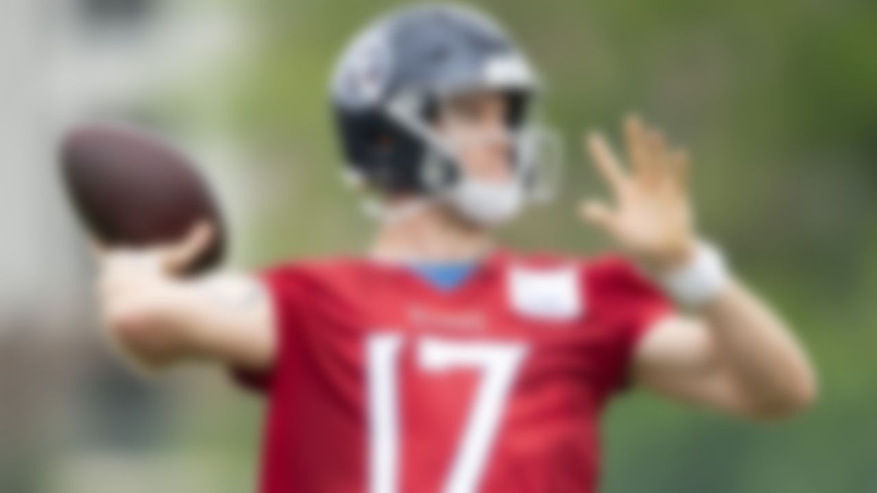 Tennessee Titans quarterback Ryan Tannehill throws a pass during an NFL football practice Thursday, June 10, 2021, in Nashville, Tenn.