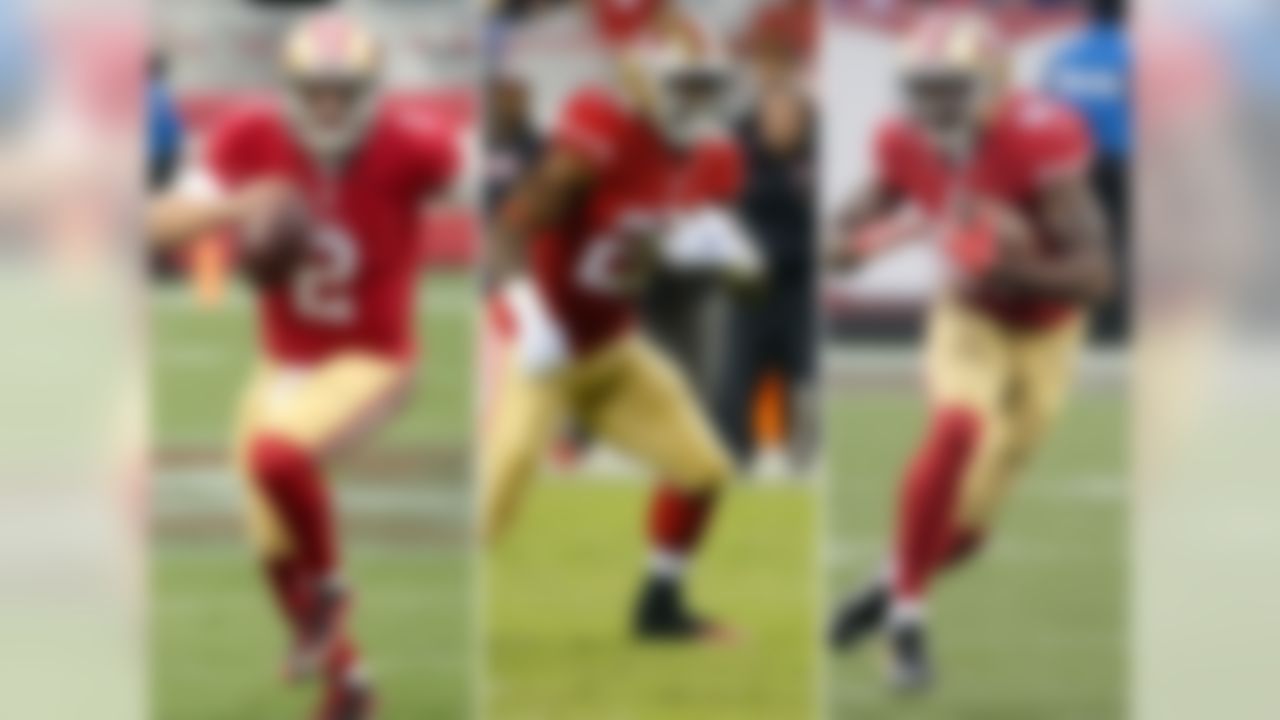 Previous rank: No. 31
It's old news at this point, but it's still worth remembering how far Colin Kaepernick has fallen since coming within one completed pass of winning a Super Bowl just four seasons ago. Now, it looks like it'll take a flawless August to vault former punchline Gabbert, who was serviceable in a half-season's work in 2015. Assuming he can stay healthy, Hyde is a big, talented, hit-the-hole-at-60-mph runner who'll get tons of chances in Chip Kelly's offense. Smith can stretch the field but is miscast as the No. 1 WR of a crummy receiving corps.