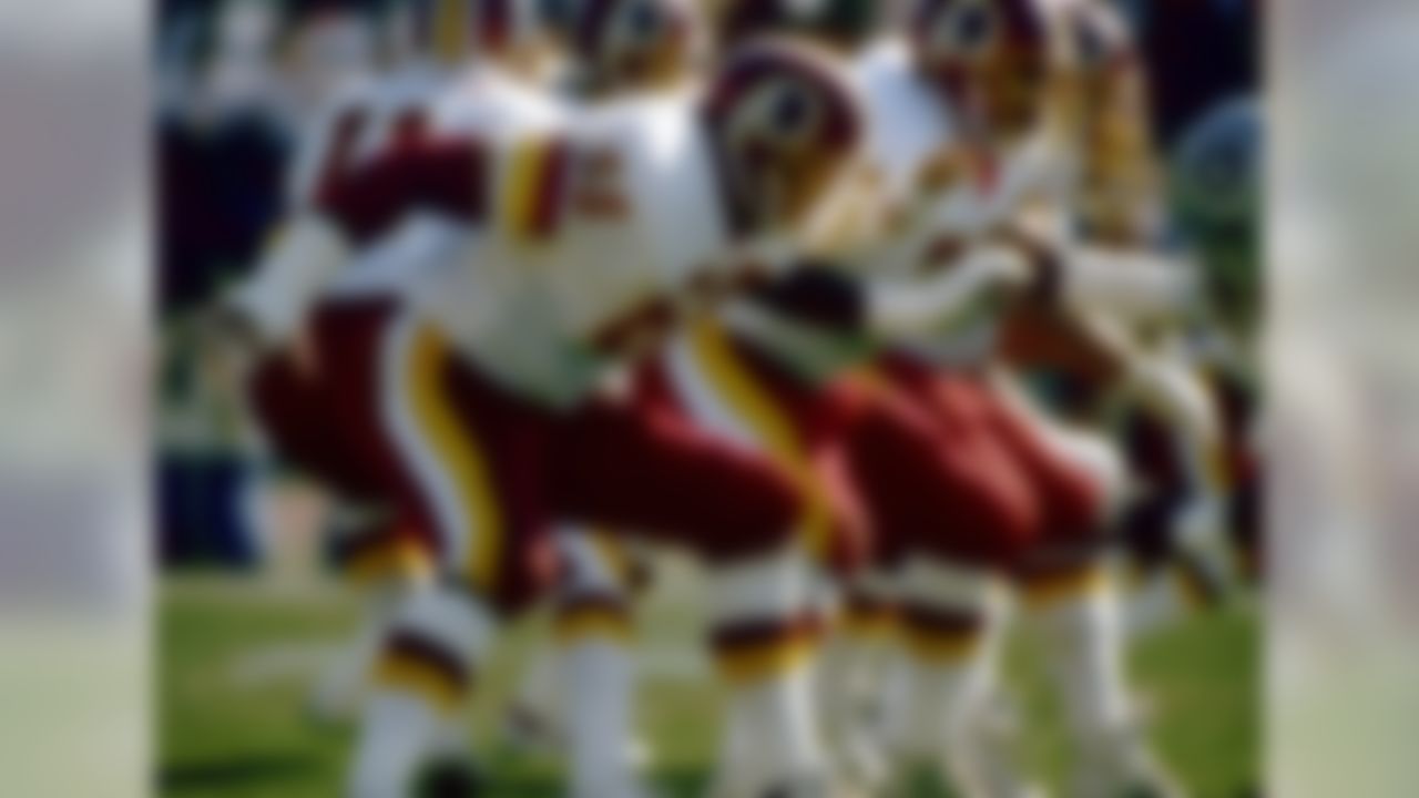 Washington Redskins tackle Joe Jacoby (66) in action during the Redskins 37-24 loss to the Los Angeles Raiders on October 29, 1989 at the Los Angeles Memorial Coliseum in Los Angeles, California.   (AP Photo/NFL Photos)