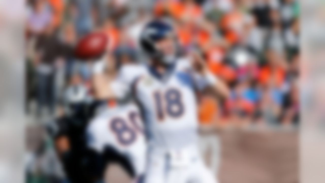 Denver Broncos quarterback Peyton Manning (18) throws during the NFL regular season game against the Oakland Raiders on Sunday, Nov. 9, 2014 at the O.co Coliseum in Oakland, Calif. (Ric Tapia/NFL)