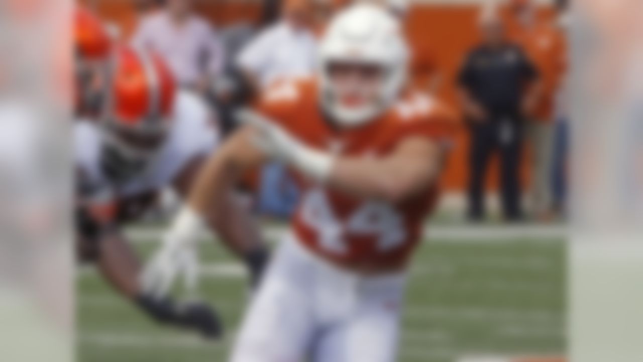 Hager, a senior, has been putting on weight since the arrival of Tom Herman's staff at Texas. But at 255 pounds, he can still hit 38 inches in the vertical jump. So how many guys at this year's NFL combine jumped 38-plus at 255-plus? Only two: Dallas Cowboys first-round pick Leighton Vander Esch, and Ade Aruna, a sixth-round pick of the Minnesota Vikings. Hager, whose father Britt played nine seasons in the NFL, also can power-clean 360 pounds.