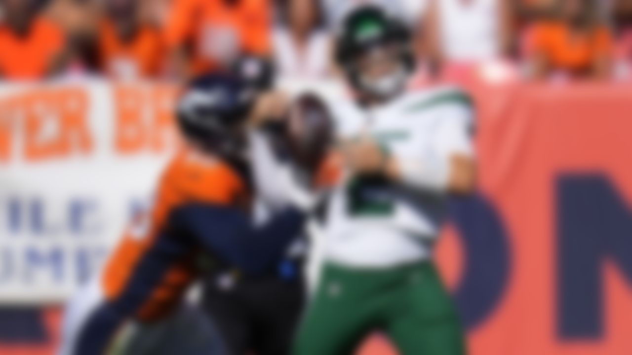 New York Jets quarterback Zach Wilson (2) is sacked by Denver Broncos outside linebacker Von Miller (58) during the first half of an NFL football game, Sunday, Sept. 26, 2021, in Denver.