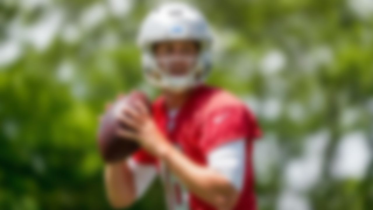 Detroit Lions quarterback Jared Goff throws in Allen Park, Mich., Thursday, May 27, 2021.
