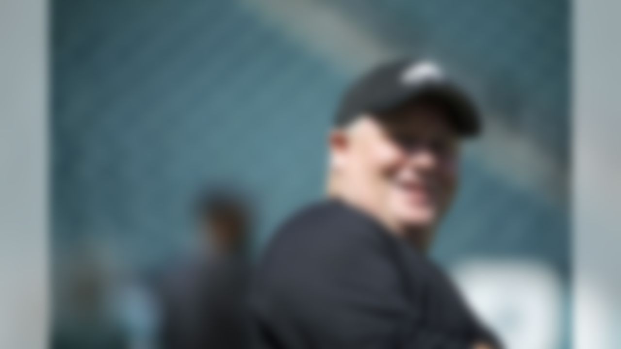 Philadelphia Eagles head coach Chip Kelly smiles during warm ups before a preseason NFL football game against the Indianapolis Colts, Sunday, Aug. 16, 2015, in Philadelphia. (Michael Perez/Associated Press)