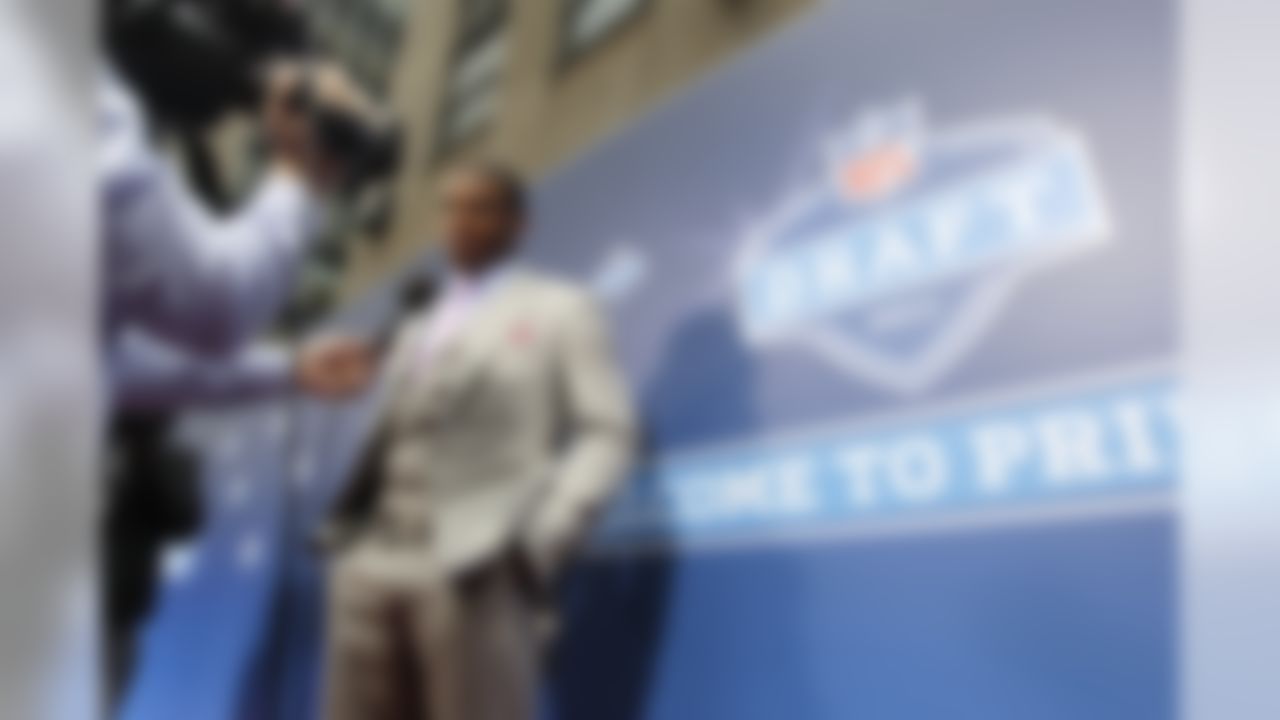 Quarterback Cameron Newton is interviewed during the 2011 NFL Draft Red Carpet arrival at Radio City Music Hall on April 28, 2011 in New York, NY. (Ben Liebenberg/NFL)