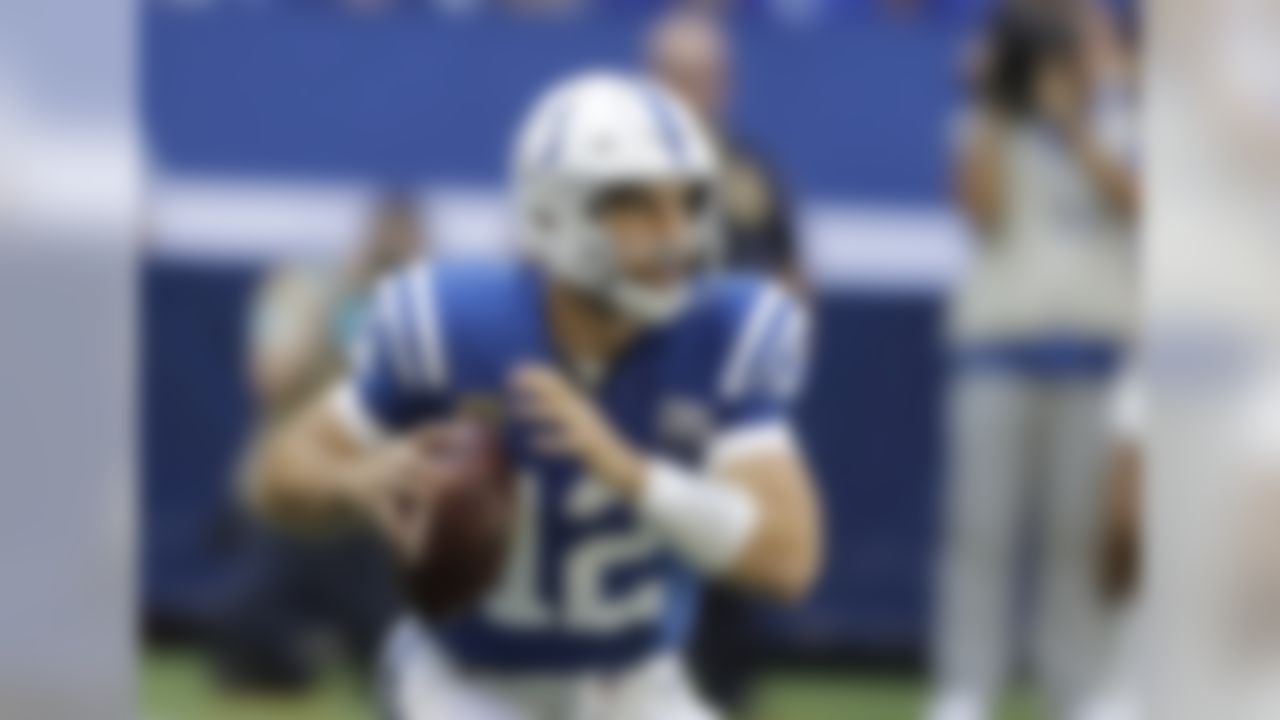 Indianapolis Colts quarterback Andrew Luck looks to throw during the first half of an NFL football game against the Houston Texans, Sunday, Sept. 30, 2018, in Indianapolis. (AP Photo/Darron Cummings)