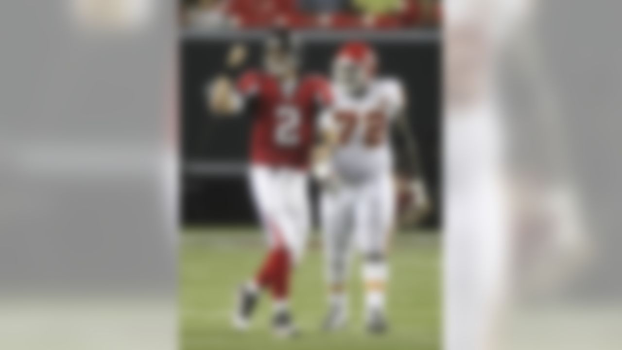 Atlanta Falcons quarterback Matt Ryan yells to his teammates as he tries to set the offense during the first quarter of an NFL preseason football game against the Kansas City Chiefs Friday, Aug. 13, 2010 in Atlanta. (AP Photo/John Bazemore)