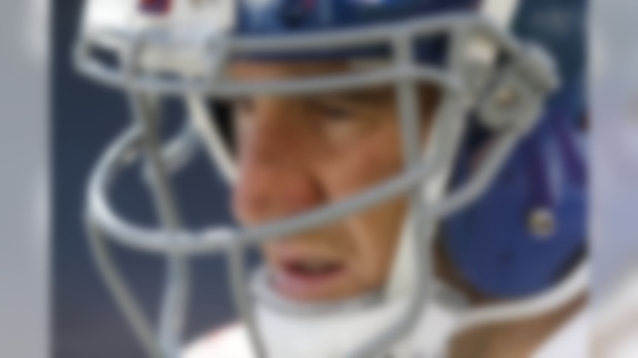 New York Giants quarterback Eli Manning (10) is seen prior to an NFL football game against the Oakland Raiders, Sunday, Dec. 3, 2017, in Oakland, Calif. The Raiders defeated the Giants, 24-17. (Ryan Kang/NFL)
