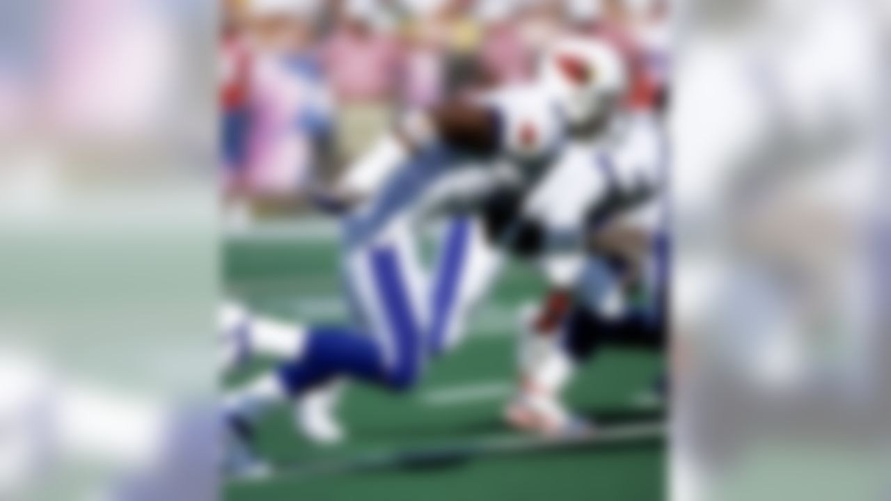 Defensive lineman Simeon Rice of the Arizona Cardinals (97), playing for the NFC, rushes upfield during the 2000 Pro Bowl, a 51 to 31 NFC victory played on February 06, 2000 at Aloha Stadium in Honolulu, Hawaii. Photo by NFL/WireImage.com.