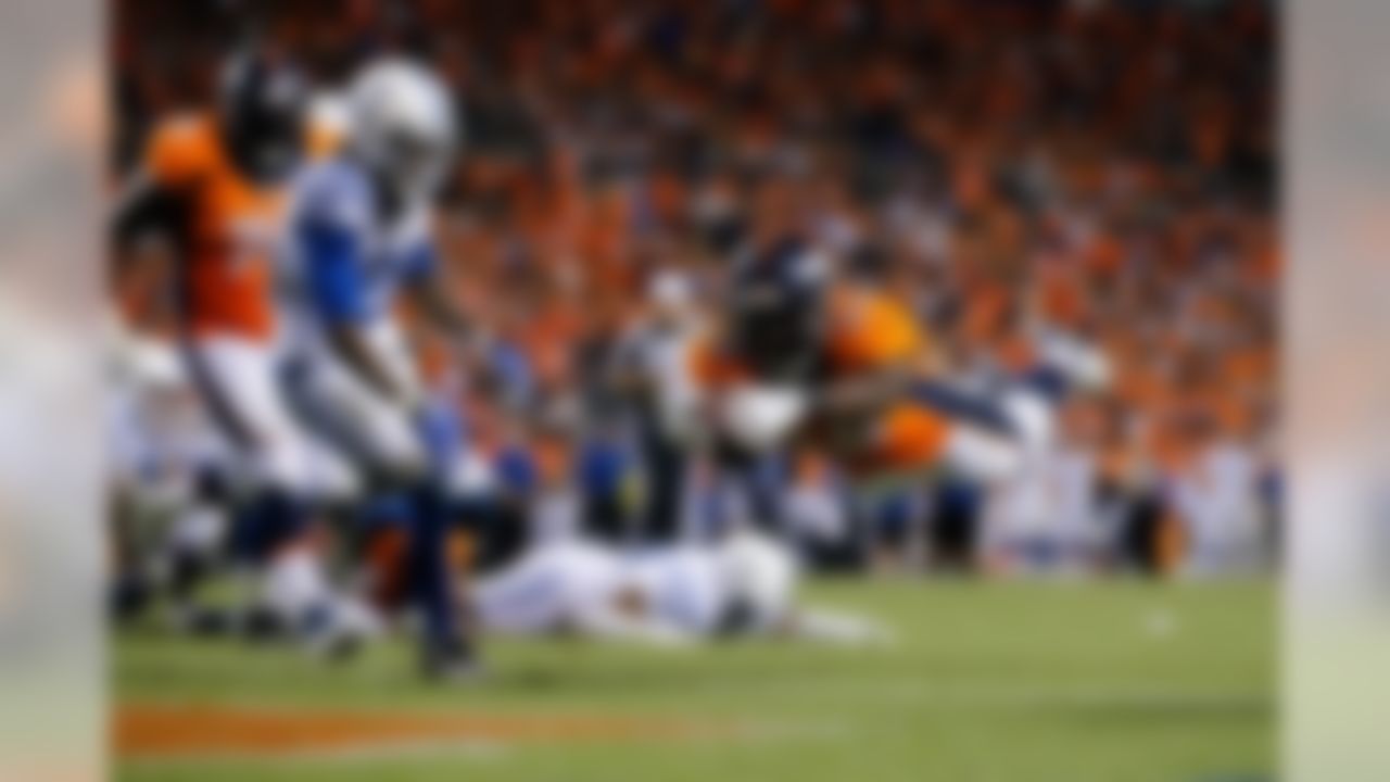 Denver Broncos running back Montee Ball (28) dives for the end zone on a touchdown run during the NFL week 1 game between the Indianapolis Colts and the Denver Broncos on Sunday, Sept. 7, 2014 at Sports Authority Field at Mile High in Denver. (Ric Tapia/NFL)