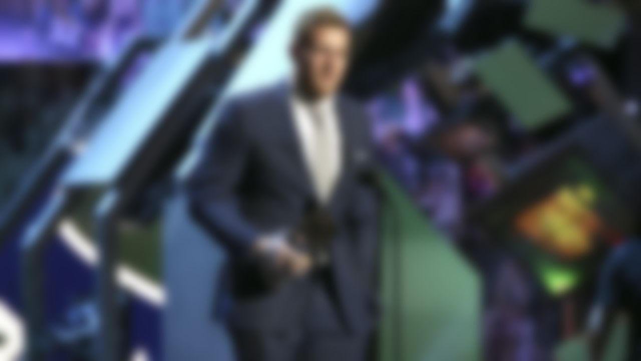Houston Texans defensive end J.J. Watt accepts the AP Defensive Player of the Year award on stage during the NFL Honors awards show at the Bill Graham Civic Auditorium on Saturday, Feb. 6, 2016 in San Francisco.