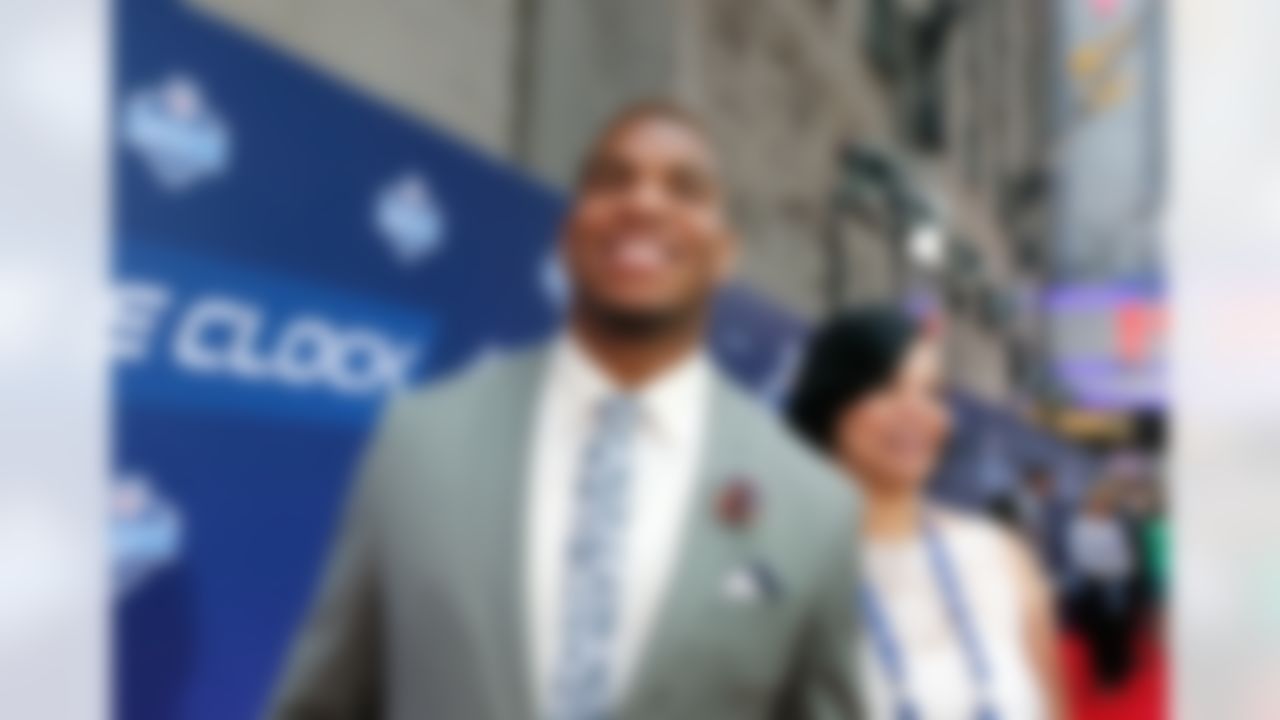 Eric Ebron arrives on the Red Capet with his mother during the 2014 NFL Draft at Radio City Music Hall on May 8, 2014 in New York, NY. (Ben Liebenberg/NFL)