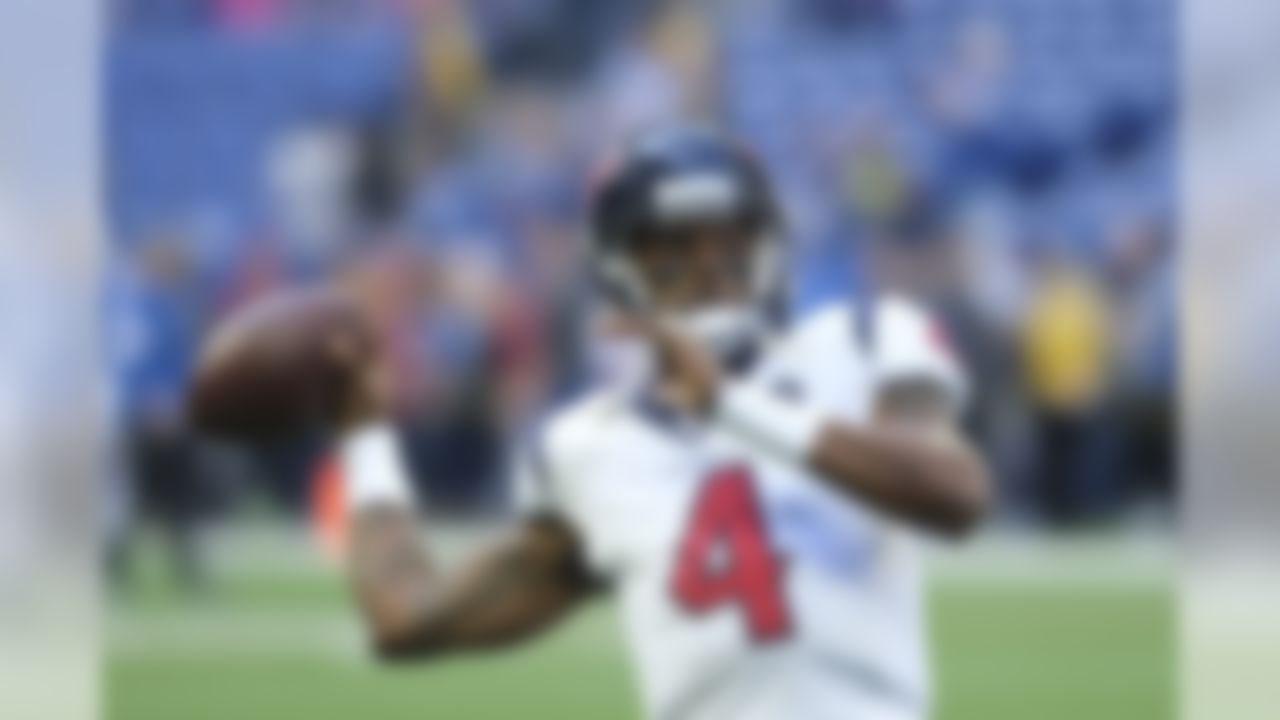 Houston Texans quarterback Deshaun Watson throws before an NFL football game against the Indianapolis Colts, Sunday, Oct. 20, 2019, in Indianapolis. (AP Photo/AJ Mast)