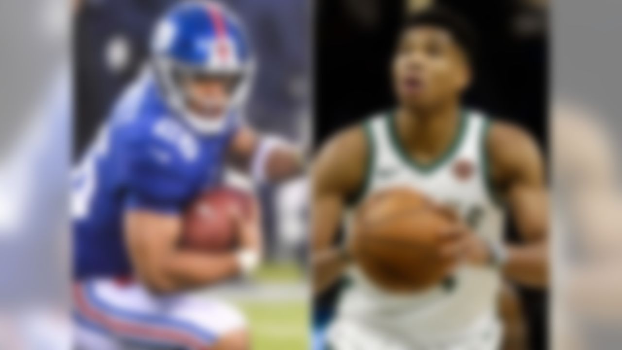 The thing that sticks out to me the most about this pair is that both are freakish athletes. Barkley obviously has the legs that have earned him the nickname "Saquad" amongst NFL fans. And Giannis has this incredible wingspan that makes it look like he could stand at center court and shake hands with fans on opposite sidelines. A quick aside: Giannis was selected 15th overall in the 2013 NBA Draft. The same year Cleveland took Anthony Bennett first overall. Could you imagine where the Cavs would be right now if they had drafted and traded away Giannis instead of Bennett and 2014 first overall pick Andrew Wiggins to make way for LeBron's return? (Answer: They'd still be one of the worst teams in the league, but their fans would be that much sadder.)