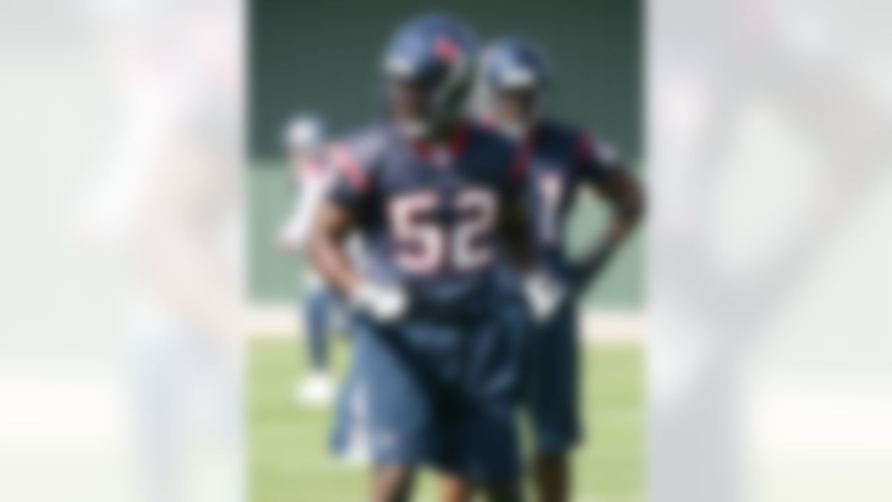 HOUSTON - MAY 09:  Rookie linebacker from Virginia Tech  Xavier Adibi #52 of the Houston Texans participates in morning drills May 9, 2008 in Houston,Texas.  (Photo by Bob Levey/Getty Images)