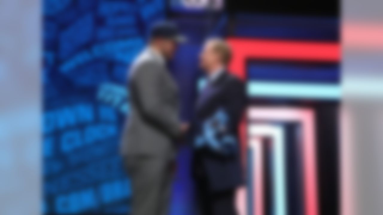 Michigan quarterback Jack Conkiln poses for photo on stage with NFL Commissioner Roger Goodell during the 2016 NFL Draft at the Auditorium Theatre on Thursday, April 28, 2016 in Chicago. (Perry Knotts/NFL)