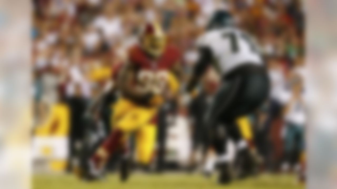 Washington Redskins linebacker Brian Orakpo (98) rushes the passer during an NFL football game against the Philadelphia Eagles at FedEx Field on September 9, 2013 in Landover, Maryland. Philadelphia won 33-27. (Aaron M. Sprecher/NFL)