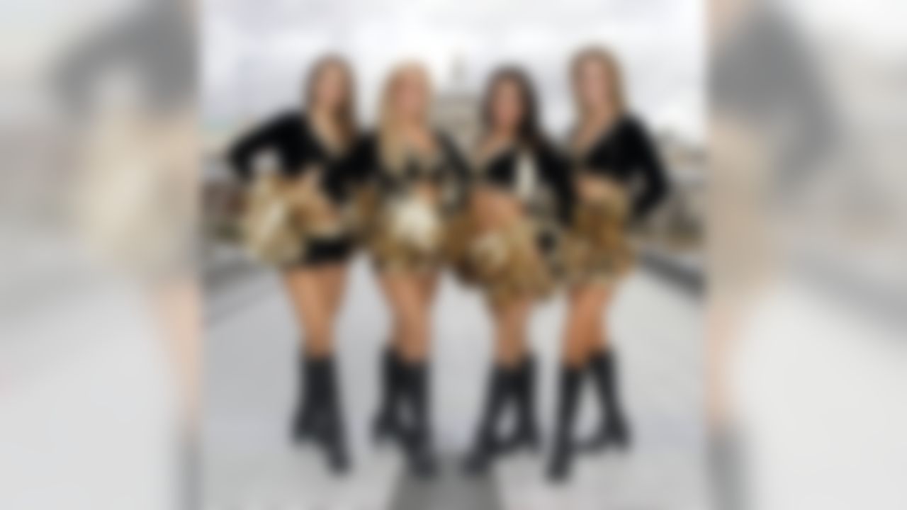 The New Orleans Saints Cheerleaders Saintsations pose in front of St.Paul's cathedral. The San Diego Chargers will face the New Orleans Saints in an NFL game at Wembley Stadium in London on October 26, 2008. (Photo by Sean Ryan/NFL)