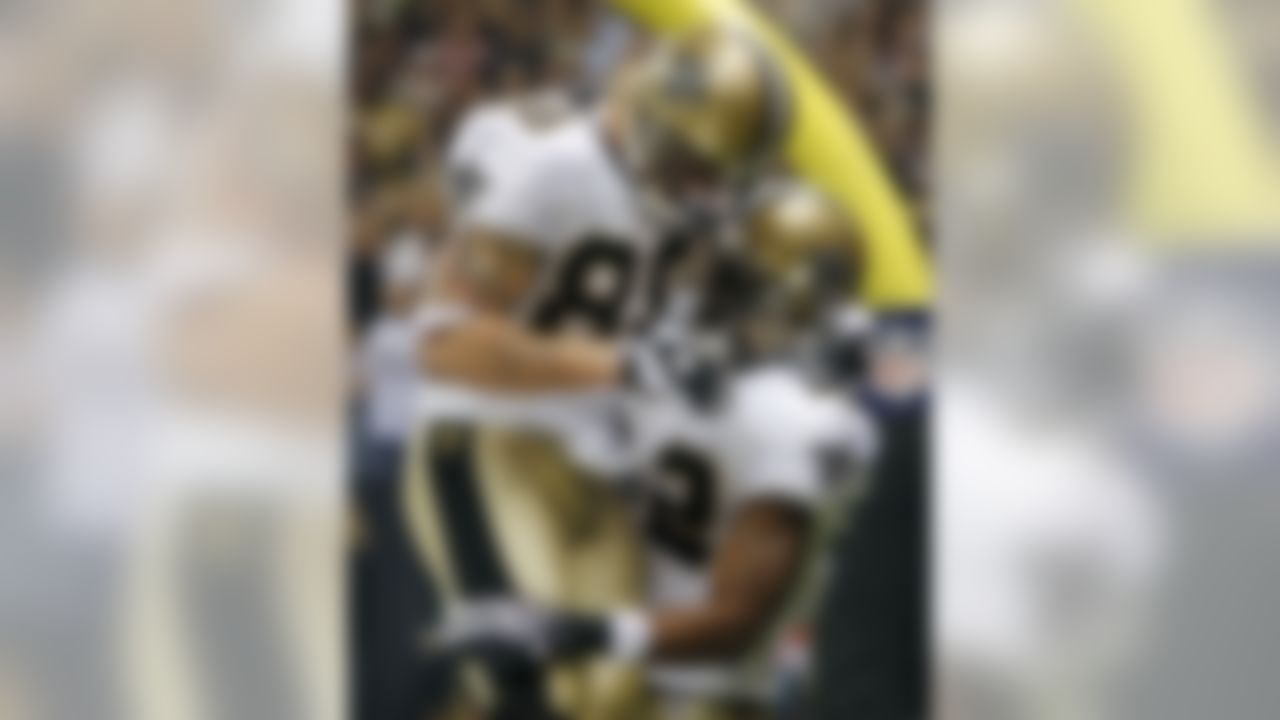 Saints tight end Jeremy Shockey (88) celebrates a touchdown. The